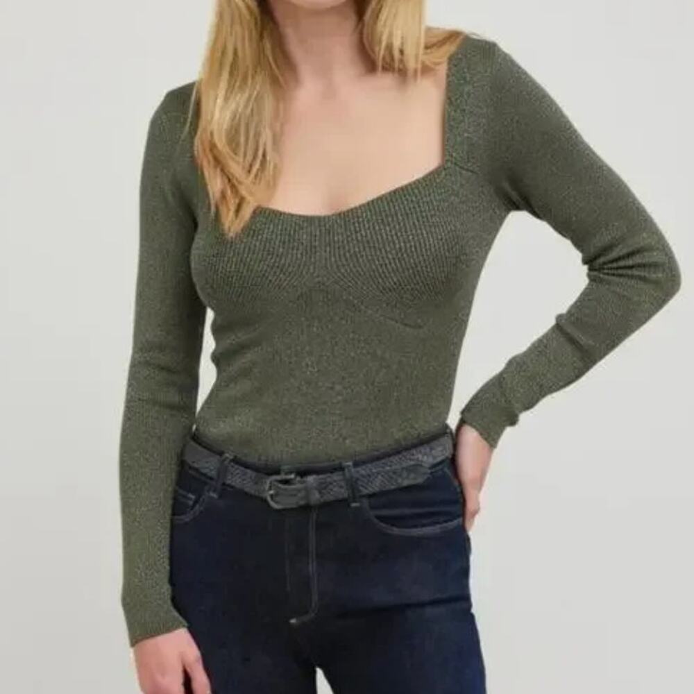 NWT House of Harlow 1960 Moss Green Metallic Knit Long Sleeve Top Medium